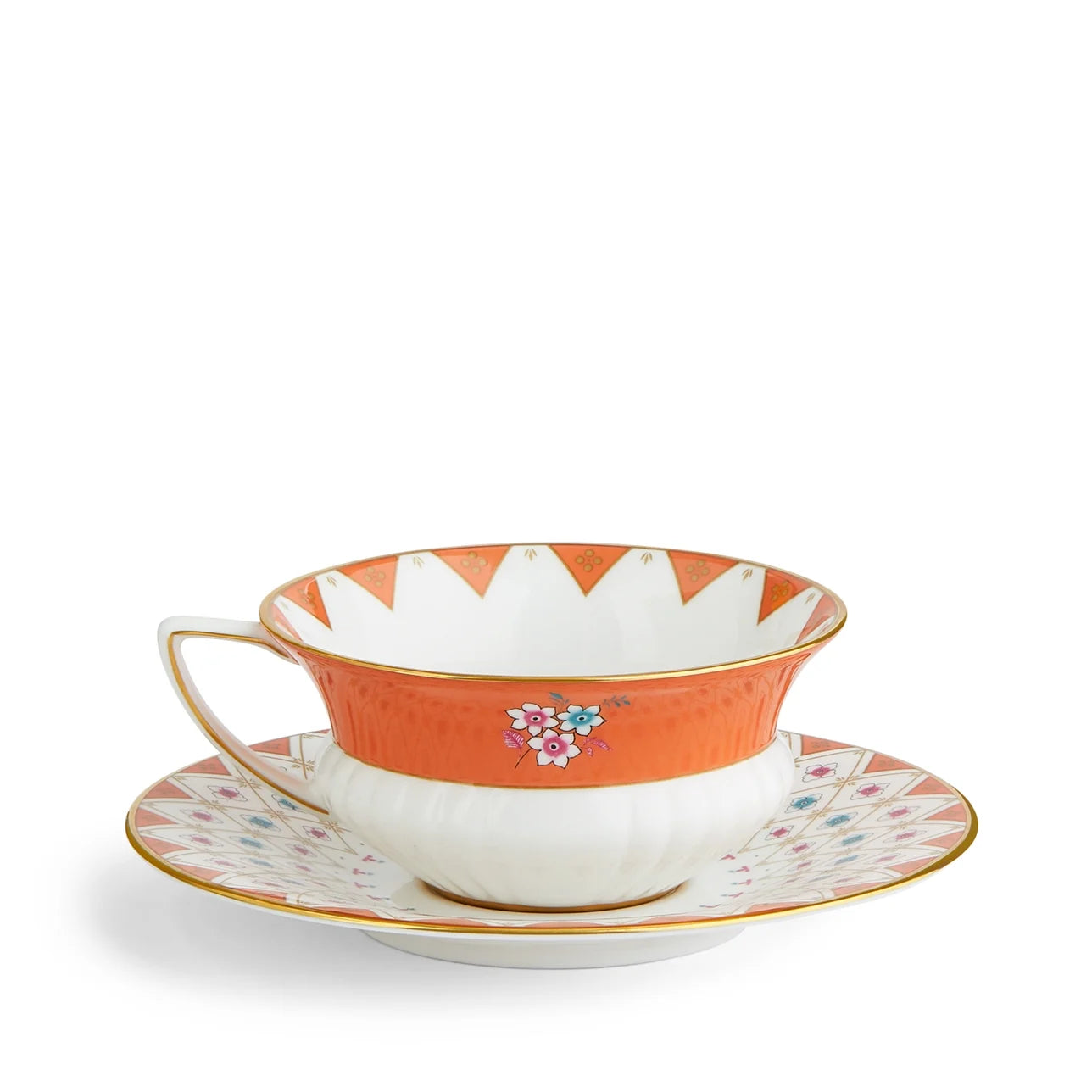 Peony Diamond Teacup & Saucer Set