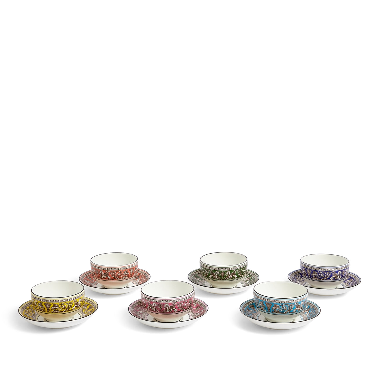 Tea Bowl & Saucer, Set of 6 Mixed Colors