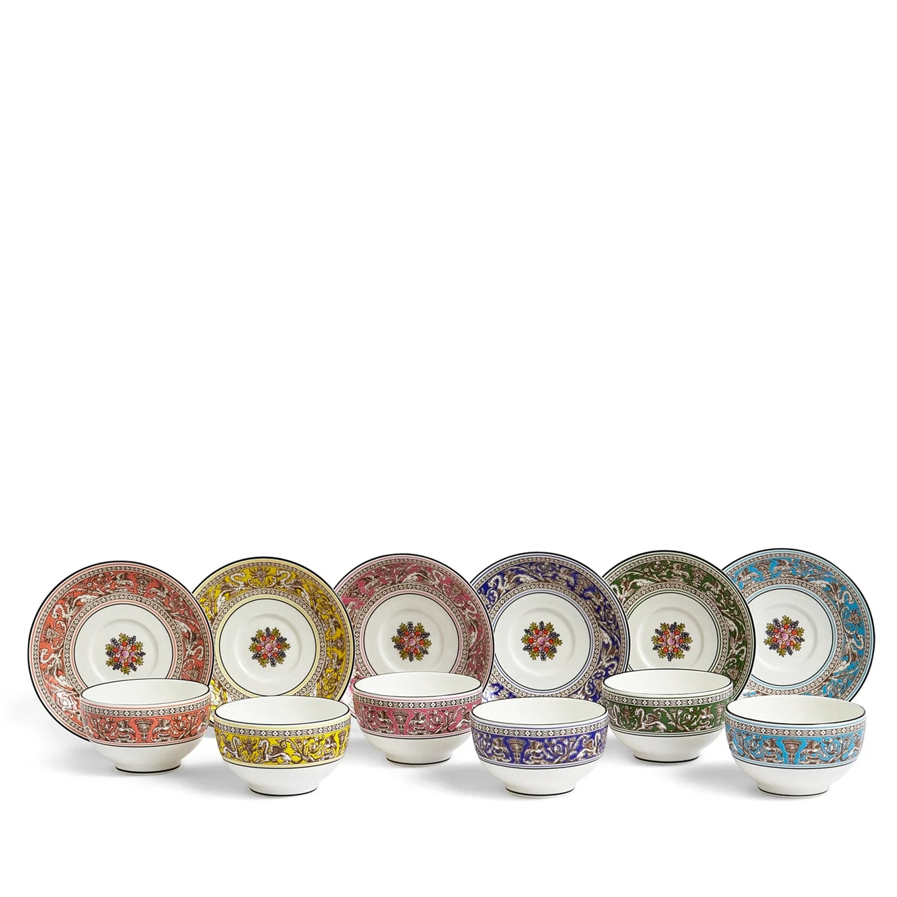 Tea Bowl & Saucer, Set of 6 Mixed Colors