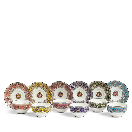 Tea Bowl & Saucer, Set of 6 Mixed Colors