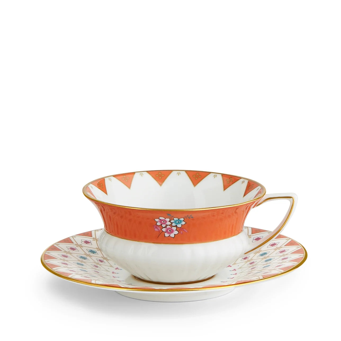 Peony Diamond Teacup & Saucer Set